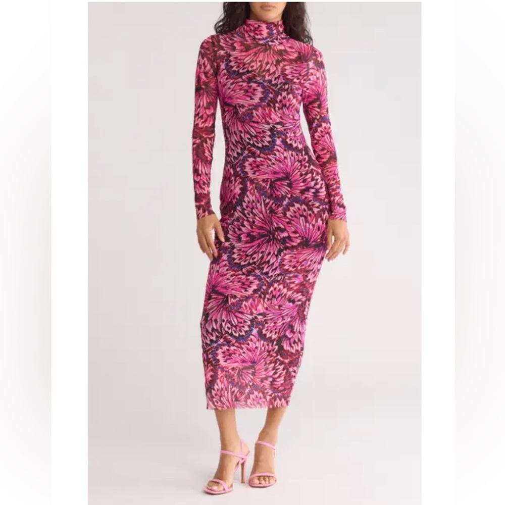 AFRM Vibrant Pink Patterned Long Sleeve Dress